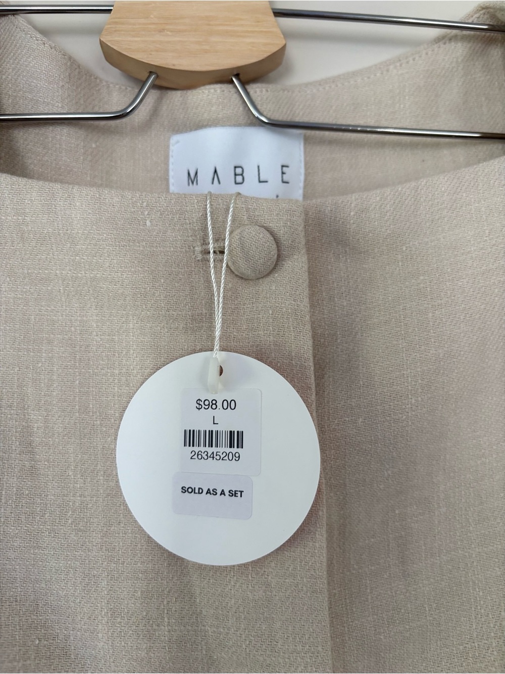 Mable Linen Blend Matching Set Shorts & Button Front Crop Top Neutral L - Picture 2 of 9